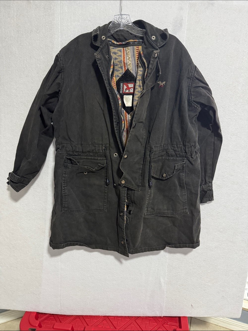 Pegasus Vintage Men's Black Military Field Parka with Removable Patterned Lining